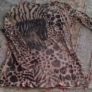 Davida Crystal Animal Print Long Sleeve Top